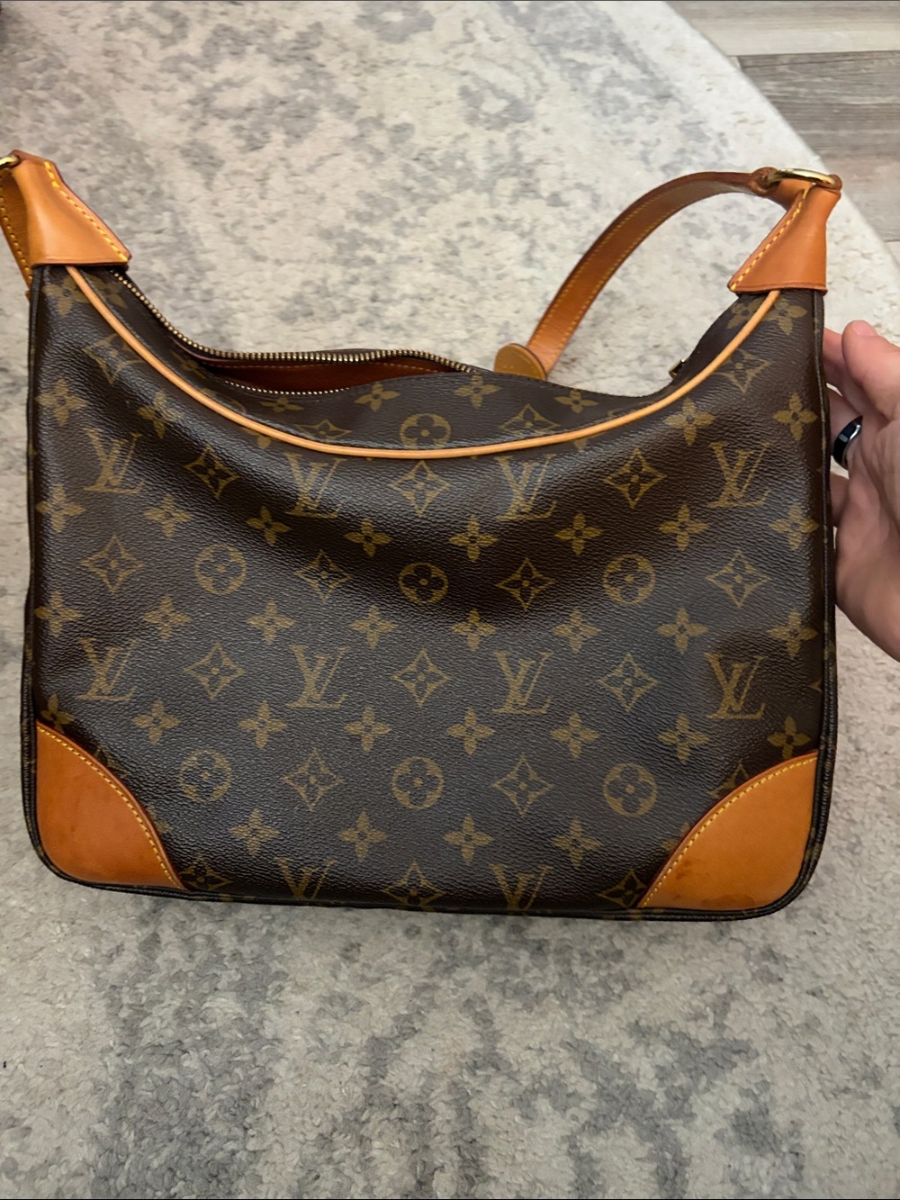 Louis Vuitton Brown Monogram Canvas Hobo Shoulder Bag with Tan Trim